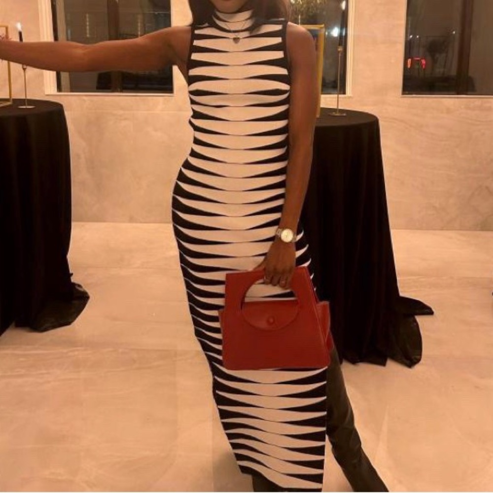 Black White Knitted Dress